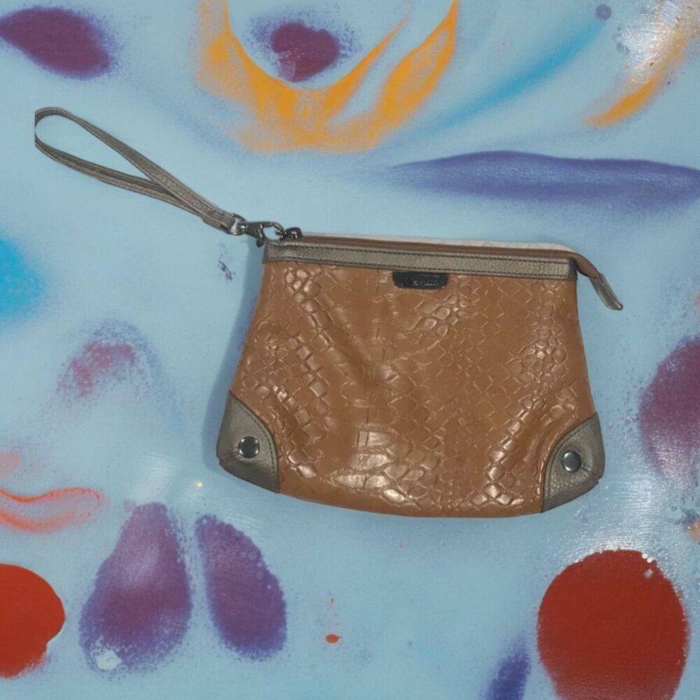 WILSON Marseille Wristlet Clutch Bag Croc Embossed Bronze Tan Padded Lining NWOT